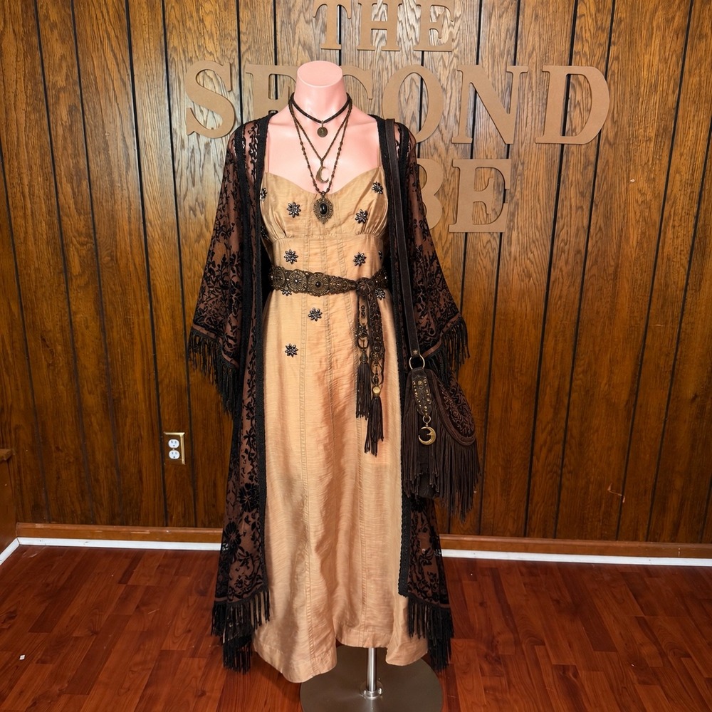 Tan Beaded Sheer Maxi Dress H&M EDITION Women S Fairy Boho Whimsigoth Ethereal